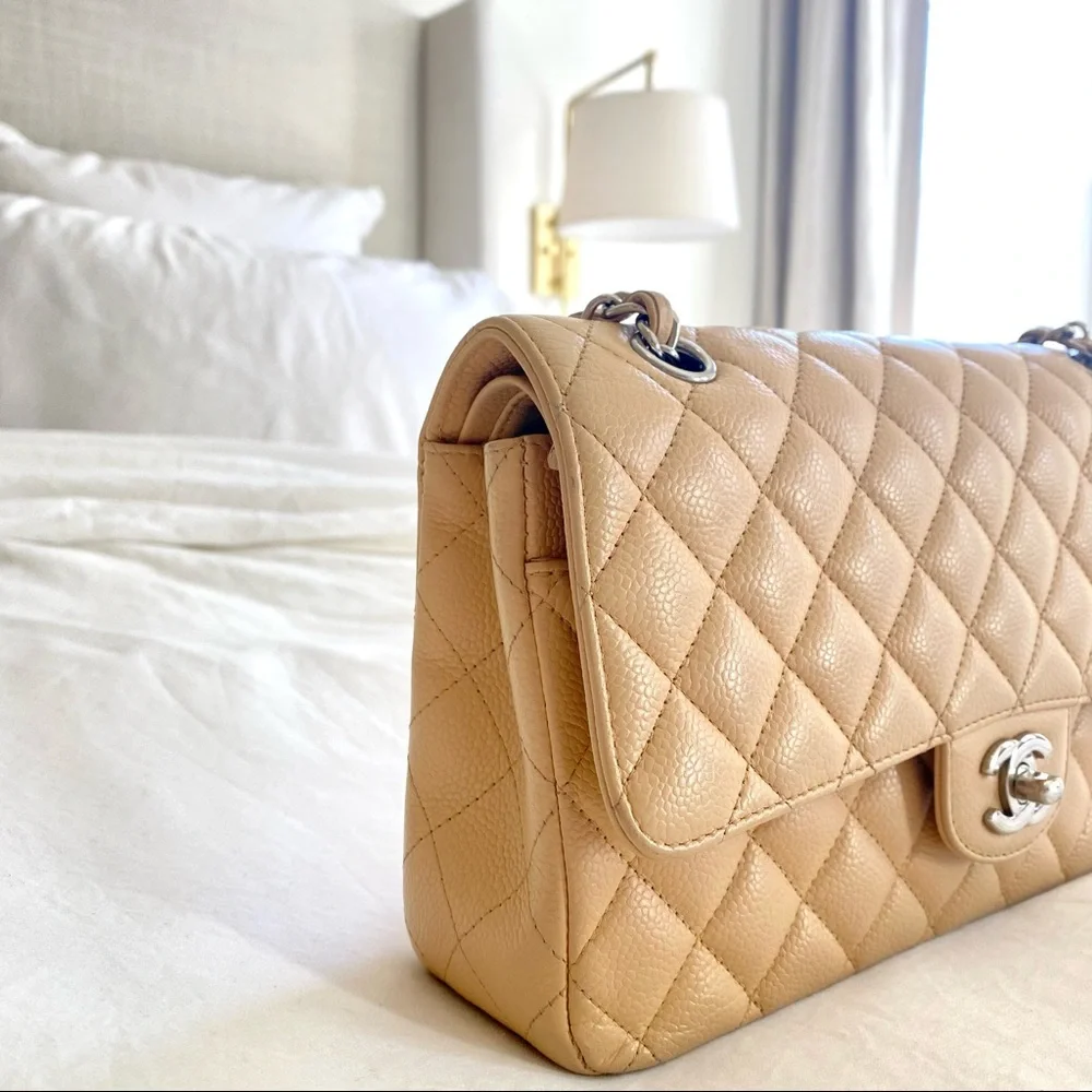 Chanel Beige Classic Medium Double Flap Bag